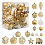 Garvee 65 PCS Christmas Balls Ornaments Set, Shatterproof Plastic Decorative Baubles Includes Stars & Train for Xmas Tree Decor Holiday Party Decoration, Gold & White - Gold & White