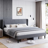 Garvee Full Bed Frame, Platform Bed Frame with Upholstered Wingback Headboard, Heavy-Duty Frame Support, Noise-Free, Easy Assembly, No Box Spring Needed, Dark Gray - FULL-Dark Gray