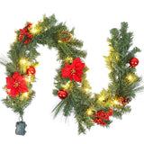 Garvee 6ft Christmas Garland with Lights, Battery Operated Garland Christmas Decoration with Red Poinsettia Pinecones Ball Ornaments, Christmas Mantle Decorations Staircase Fireplace Decor