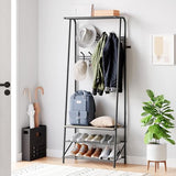 Garvee Coat Rack Shoe Bench with 10 Hooks, Hall Trees Entryway Bench with Storage, Multifunctional Hallway Organizer, Wood Look Accent Furniture with Metal Frame - Grey+black
