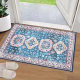 Garvee Washable Rugs for Living Room 3x5 Rug Non Slip Rubber Backing Vintage Medallion Design Boho Distressed Area Rug Floor Mat Low Pile Rugs for Bedroom Dining Room Nursery Rug - Navy Blue
