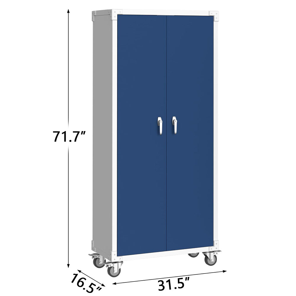 Garvee Metal Storage Cabinets with Lock Doors, 71" Tall Steel Garage Storage Cabinet, Blue Grey, Multipurpose, 2 Doors & 4 Shelves