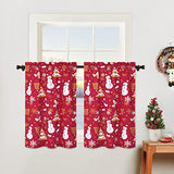 Garvee 24 Inch Length Xmas Cafe Curtains Rod Pocket Design Velvet Kitchen Curtains Snowman and Falling Snowflake Short Curtains for Bedroom Bathroom Living Room, Set of 2, 26" x 24", Red - Red