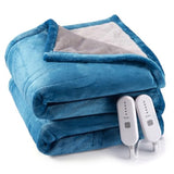 Garvee Electric Heated Blanket Throw, Super Cozy Soft Flannel Heated Throw with 4 Fast Heating Levels & 10 Hours Auto Off, Machine Washable, ETL Certification, Home Office Use (Twin, Teal) - Blue-green/light gray