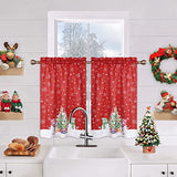 Garvee Christmas Kitchen Curtain Cafe Curtain 30 Inch Tier Curtains Window Treatment Rod Pocket for Home Decor 2 Panels for Bathroom, Living Room Christmas Decoration - Red