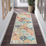 Garvee Trellis Washable Runner Rug - 2x6 Non-Slip Vintage Faux Wool, Ultra-Thin, Machine Washable, Hallway, Kitchen, Bathroom - Orange