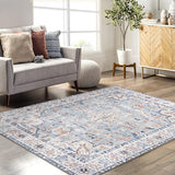 Garvee Oriental Blue 8x10 Area Rug – Vintage Distressed Machine Washable Traditional Medallion Non-Slip Stain-Resistant Accent Carpet for Living Room, Bedroom, and Home Décor - Blue