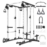Garvee Power Cage with Cable Cross-Over System Multi-Functional Power Rack LAT Pull Down System Home Gym Black White 68x70x86" - Black/White