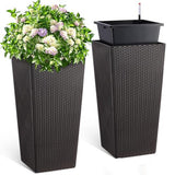 Garvee 30" Tall Planters Set of 2, Rattan Outdoor＆Indoor Planter Pots, High Front Porch Planter Pots with Drainage Holes＆Water Level Monitor＆Inner Bucket, Automatic Watering, Brown - Brown