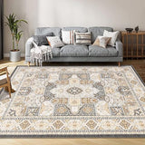 Garvee Area Rugs 9x12 for Living Room, Machine Washable Rugs Floor Carpet for Bedroom, Non-Shedding Vintage Rugs for Indoor High Traffic Areas, Low Pile Non-Slip Rug for Dining Room Office Home Decor - Camel yellow