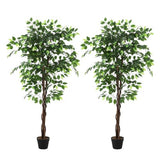 Garvee Artificial Ficus Trees 5FT Faux Plants + Realistic Silk Leaves + Adjustable Shape + Flame-Retardant + Indoor Outdoor Decor + 2 Packs - 5.2Ft Ficus Trees