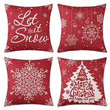 Garvee Christmas Pillow Covers Red Pillow Cover for Xmas Decor Christmas Snowflake Tree Pattern Merry Christmas Printed Pillow Cases Xmas Tree Pattern, Red, 18×18 Set of 4