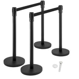 Garvee Crowd Control Stanchion Set with 6.6 Ft Black Retractable Belt, Steel & Iron Pole, Heavy-Duty Base for Hotels and Airports, 35.4 in, Black