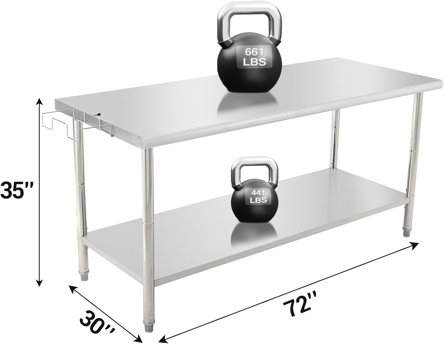 Garvee 72"L x 30"W x 35"H Stainless Steel Food Prep Table Heavy Duty Metal Kitchen Work Table with Removable Trash Rack, Utility Table with Adjustable Under Shelf for Commercial Kitchen Restaurant