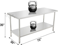 Garvee 72"L x 30"W x 35"H Stainless Steel Food Prep Table Heavy Duty Metal Kitchen Work Table with Removable Trash Rack, Utility Table with Adjustable Under Shelf for Commercial Kitchen Restaurant