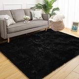 Garvee Fluffy & Sheepskin Pure Black 2.6x4.9 Shag Rug Plush Shaggy Rugs Soft Area Rug for Bedroom Fluffy Area Rug Non-Slip Furry Plush Rugs Modern Accent Rug for Indoor Bedroom Living Room, Black,80x150cm - Pure Black