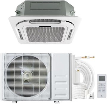 Garvee 9000 BTU Ceiling Cassette Mini Split AC, 8-Way 360° Airflow, Remote Controller, Ductless Cooling&Heating Ceiling Air Conditioner, 208/230V, 25ft Kit