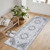 Garvee Washable Area Rug 5x7 Bohemian Rug Vintage Oriental Rug Living Room Rug Non-Slip Boho Bedroom Throw Mat,Grey Floral Printed Non-Shedding Carpet for Dining Room Dorm,5x7 - Gray