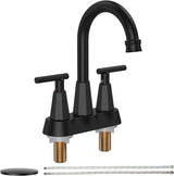 Garvee Bathroom Faucets for Sink 3 Hole, 4 inch Centerset Brushed Nickel Bathroom Sink Faucet with Pop-up Drain and 2 Supply Hoses, Stainless Steel Lead-Free 2-Handle Faucet - Matte Black - Matte Black