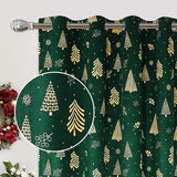 Garvee Christmas Curtains for Living Room 2 Panels, Velvet Long Window Curtains, Floral Holiday Decoration Curtains, Thermal Insulated Room Darkening Curtain（Green, 52 x 63 Inches, 2 Panels） - Green