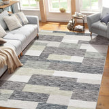 Garvee Washable Rugs Grey Green 9x12 Large Modern Geometric Floor Carpet, Stain-Resistant Low Pile Throw Rug with Non-Slip Backing, Contemporary Accent Rug for Kitchen, Office - Gray Green