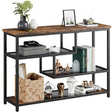 Garvee Console Table 4-Tier Narrow Entryway with Glass Shelf & Metal Frame, 39.4" Industrial Hallway Table, Rustic Brown