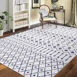 Garvee 5x7 Modern Moroccan Geometric Rug + Non Slip + Machine Washable + Durable + Polyester + Low Pile + Indoor Use + Bedroom, Living Room - Blue