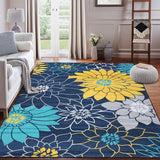 Garvee Area Rug 8x10 Washable Rug Boho Accent Rug Floral Print Rug Large Rug Foldable Modern Rug Elegant Floor Cover Non Slip Soft Bath Mat for Bedroom Living Room Dining Room - Blue