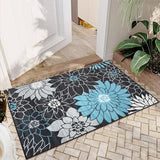 Garvee Small Area Rug 2x3 Modern Floral Area Rug Washable Kitchen Rug Soft Non-Slip Low Pile Front Door Rug Non Shedding Throw Entry Rugs for Entrance, Dark Grey - Dark Gray