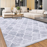 Garvee Modern Moroccan Area Rug Machine Washable, Non-Slip, Low Pile, Stain-Resistant Accent Carpet for Entryway, Office, Light Grey - Gray