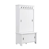 Garvee Modern Hall Tree with Sliding Doors Storage Cabinet Bench Adjustable Shelves Multi-Functional Coat Rack for Living Room Hallway Entryway White