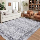 Garvee Large Area Rug 10x13 Vintage Washable Area Rugs for Living Room Oriental Distressed Accent Rug Non-Slip Backing Soft Carpet Low Pile Non-Shedding Foldable Rug for Bedroom Office - Blue Gray