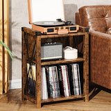 Garvee Vintage Wooden Record Player Stand with Storage, 3-Tier Rustic Side Table, X Metal Frame, MDF, 150lb Capacity, Living Room Decor - Vintage