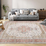 Garvee Washable Floral Print Area Rug, 4x6 Traditional Vintage Boho Indoor Carpet, Non-Shedding Low Pile Floor Mat with Non-Slip Rubber Backing for Bedroom Living Room Dining Room Office, Beige - Beige