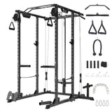 Garvee Power Cage with Cable Cross-Over System, Multi-Functional Power Rack for Home Gym, 68x70x86 inches, Black - Black