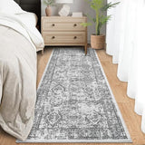 Garvee Washable Runner Rug 2x6 Runner Vintage Rug Non Slip Kitchen Rugs Oriental Indoor Entryway Rug Soft Bathroom Rugs Stain Resistant Carpet for Hallway Laundry Bedroom 2'x6' Distressed Grey - Gray