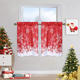 Garvee Tier Curtains for Kitchen, Chriatmas Snowflake Pattern Half Window Cafe Curtains Kitchen Curtains, Xmas Decorations Bathroom Window Curtain, 26" W x 30" L, Set of 2 - Snowflake