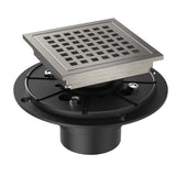Garvee Square Shower Floor Drain 6 Inch with Flange, Matte Black, Brushed SUS 304 Stainless Steel with Removable Cover Grid Grate, Shower Floor Drain Kit 6" Brushed Nickel - Brushed Nickel
