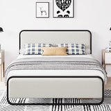 Garvee Full Size Metal Bed Frame with Curved Upholstered Headboard, 10'' Underbed Space, No Box Spring Needed, Easy Assembly, Beige - Off white