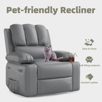 Garvee 22“ Massage Recliner Chair for Adults, Lounge Recliner with Vibrating Massage, PU Leather Recliner with Cup Holders and Side Pockets, for Living Room, Bedroom, and Nursery, Gray
