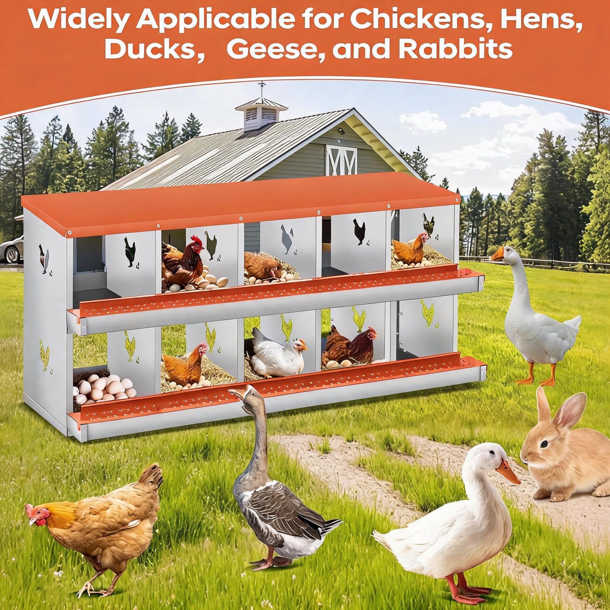 Garvee 10 Compartment Chicken Nesting Box with Egg Roll Tray & Ventilation, Heavy-Duty Galvanized Steel, Easy Assembly & Cleaning, for Backyard Coops