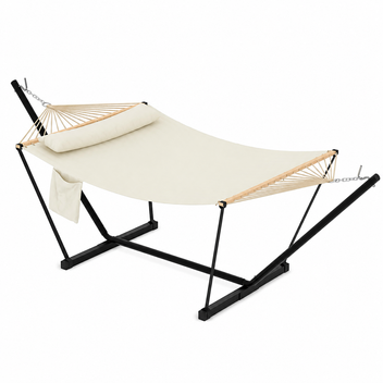Garvee 2-Person Double Hammock with Adjustable Steel Stand, Beige Portable Patio Hammock for Garden, Beach & Backyard