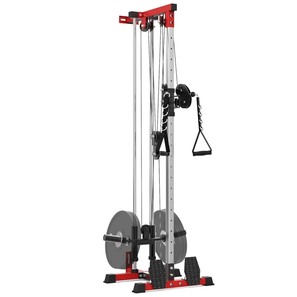 Garvee Wall Mount Cable Machine, LAT Pulldown Machine with Adjustable Pulley System for Home Gym, Cable Crossover Machine with 20 Positions, Weight Pulley System, Cable Towel, Red