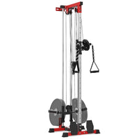 Garvee Wall Mount Cable Machine, LAT Pulldown Machine with Adjustable Pulley System for Home Gym, Cable Crossover Machine with 20 Positions, Weight Pulley System, Cable Towel, Red