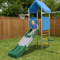 Garvee Kids Outdoor Playset with Dual Swings, Slide & Basketball Hoop, Galvanized Steel Frame Playground Equipment for Backyard, Garden & Outdoor Play Swing Playset Accessories