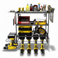 Garvee Power Tool Organizer Wall Mount 4 Layers Metal Rack with 4 Drill Holders for Heavy Duty Garage Workshop Storage