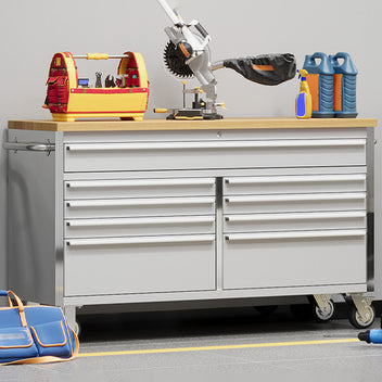 Garvee 61 Inch Tool Chest Mobile 15 Drawers Locking System Stainless Steel Rolling Cabinet with Drawer Liners Wheels for Garage Workshop