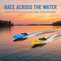 Garvee High-Speed RC Racing Boats 2-Pack for Kids & Adults – 2.4GHz, 10km/h, Self-Righting, 4 Rechargeable Batteries, For Pools & Lakes – Blue & Yellow – Multicolor