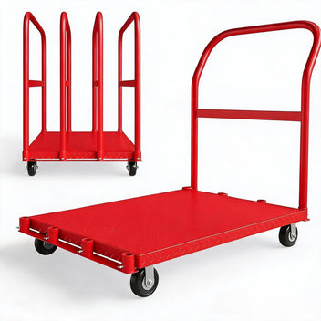 Garvee Heavy Duty Folding Platform Truck – 2000 lbs Capacity Steel Cart – 37x24" Flatbed with Side Handrails – 5" 360° Swivel Wheels – Easy Storage for Office & Warehouse – Red | Two Brake Wheels + Two Global Wheels