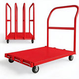 Garvee Heavy Duty Folding Platform Truck – 2000 lbs Capacity Steel Cart – 37x24" Flatbed with Side Handrails – 5" 360° Swivel Wheels – Easy Storage for Office & Warehouse – Red | Two Brake Wheels + Two Global Wheels - Red